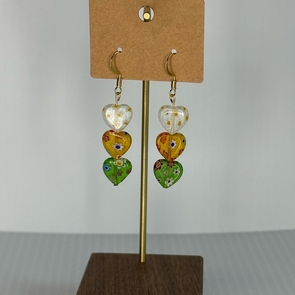 Lampwork glass heart beaded earrings